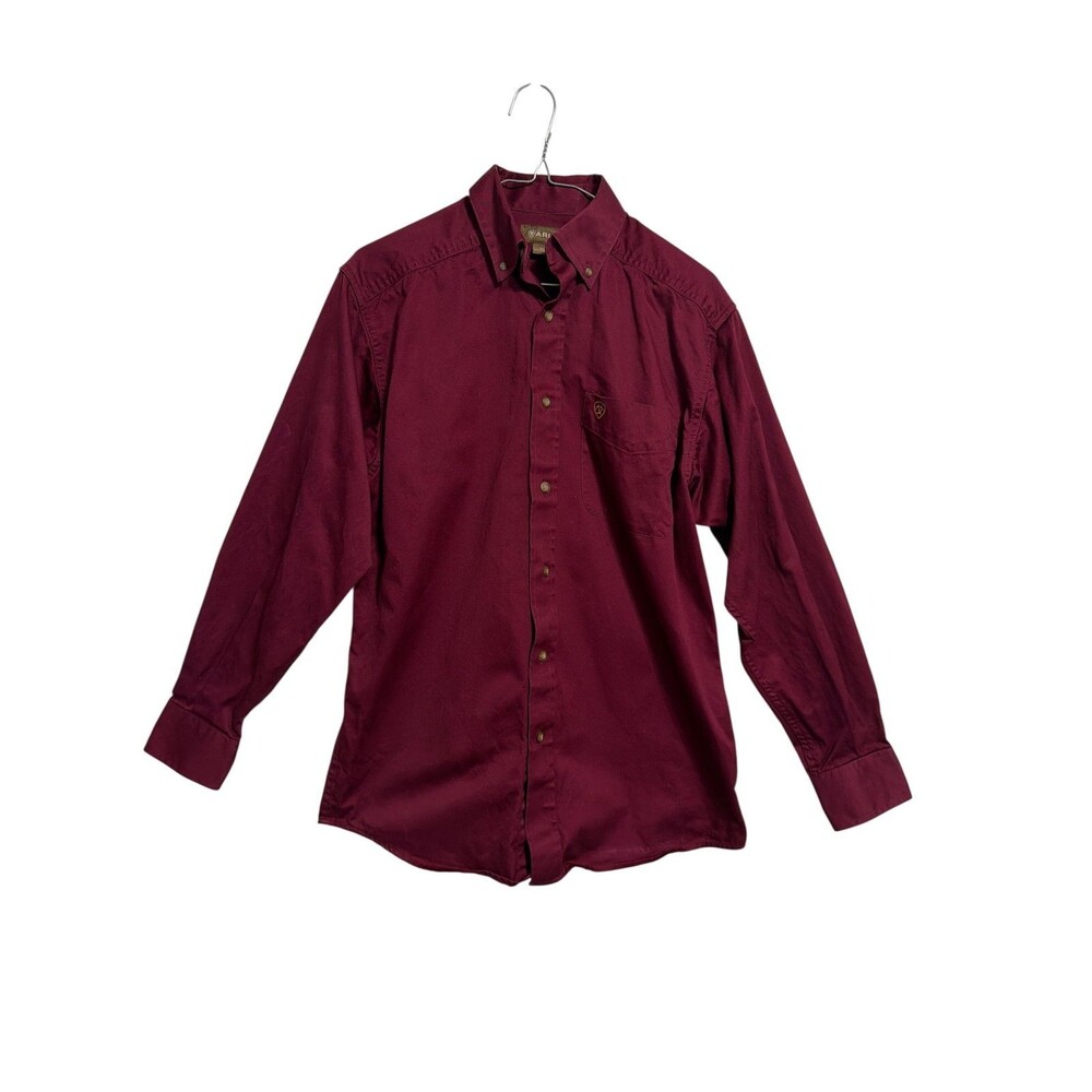 Ariat Button Down Shirt Mens Size Small Burgundy Long Sleeve Pocket Western
